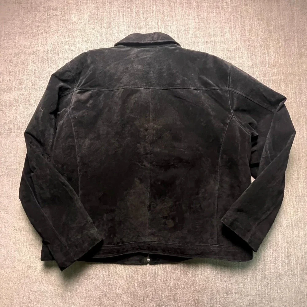 Knightsbridge Leather Jacket Mens XL Black Full Zip Suede Collared Classic 593